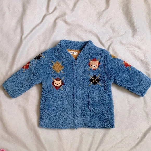Baby piccolo zip up teddy bear blue argyle sweater 6-12 months cozy - Picture 1 of 4